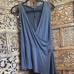 BCBGMaxAzria Slate Gray Draped Wrap Tank with Side Tie